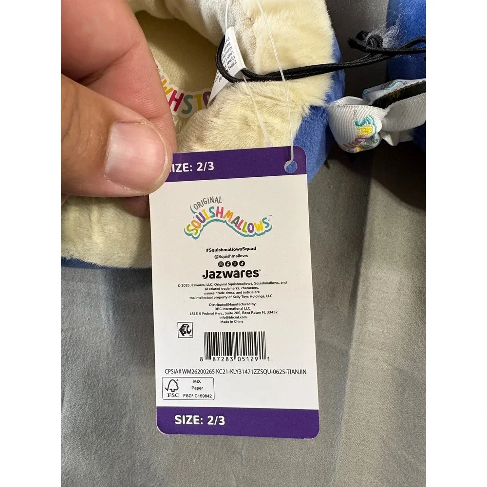 Squishmallows Feodora the Caticorn Blue Plush Slippers Kid Size 2/3 New with Tag
